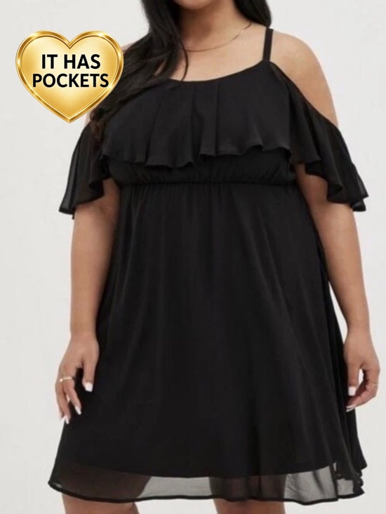 torrid Dresses & Skirts - TORRID Black Cold-Shoulder Ruffle Dress | 14